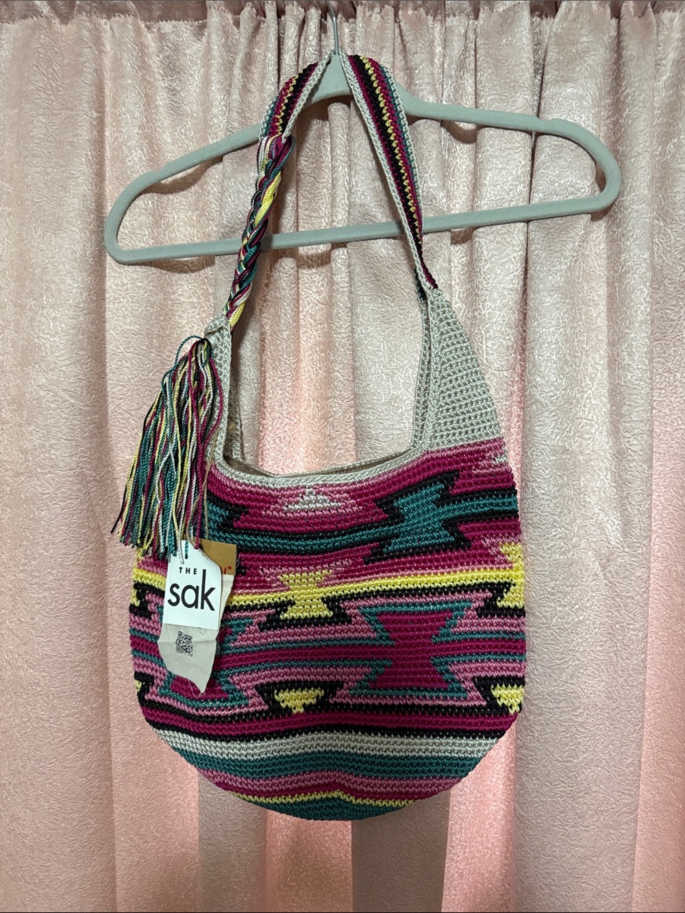 The Sak Multicolor Crochet Shoulder Bag - Pink, Teal, Yellow, Gray